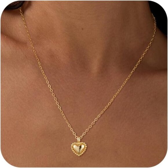 ⚡Necklace for Women Heart Zirconia Necklace 14K Gold Plated Cute Gold Jewelry - Picture 1 of 7